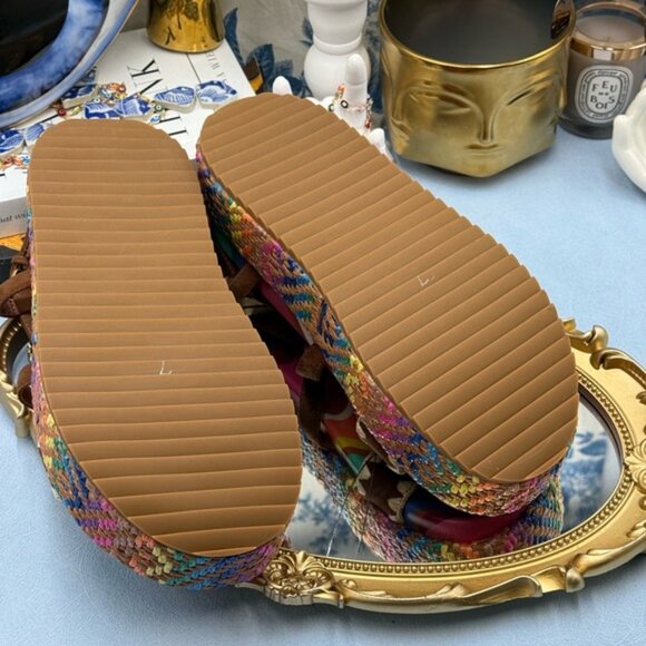 🆕 KURT GEIGER LONDON 🧿 NWOB Chelsea Flatform Sandal, Rainbow Raffia, Sz 37 US7 - Picture 15 of 16